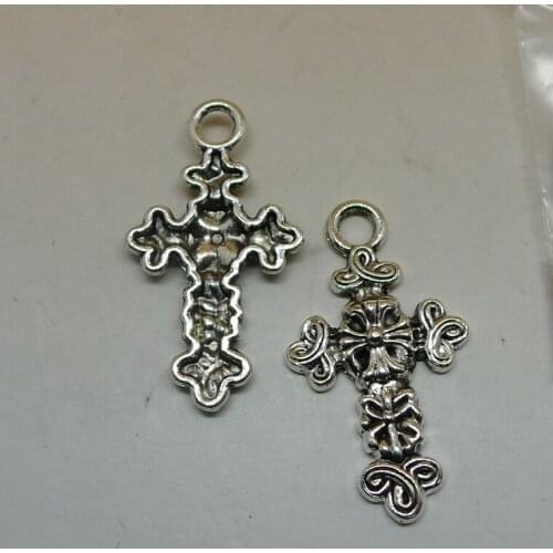 RONGQING Antique Silver 100pcs/lot Metal Cross Charms 30X16mm Religion Jewelry Findings