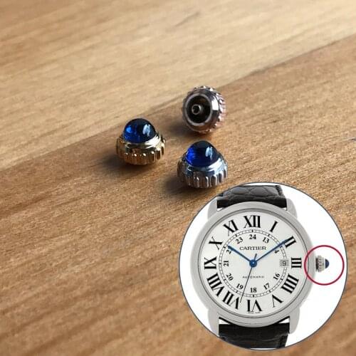 Blue sapphire crystal+steel crown for Cartier Ronde De Cartier 42mm original genuine automatic watch parts tools