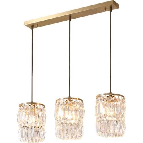 Modern Minimalist Luxury Copper Crystal Lights Living Room Bedroom Dining Room Creative Nordic Shop Bar 3 Heads Chandelier Lamps
