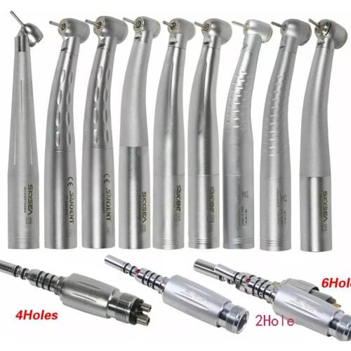 Dental Fiber Optic LED Turbine High Speed Push Button Handpiece Standard/Big/Mini Head & 6/4/2Hole Quick Coupler