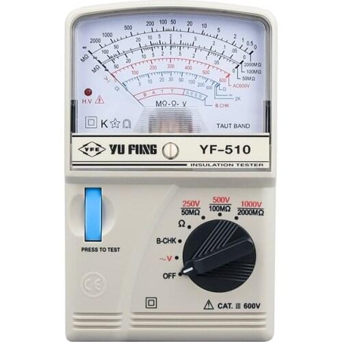 TENMARS YF-510 Pointer Type Resistance Meter Insulation Tester Use For Provided to Indicate the Operation Pf the Power Supply