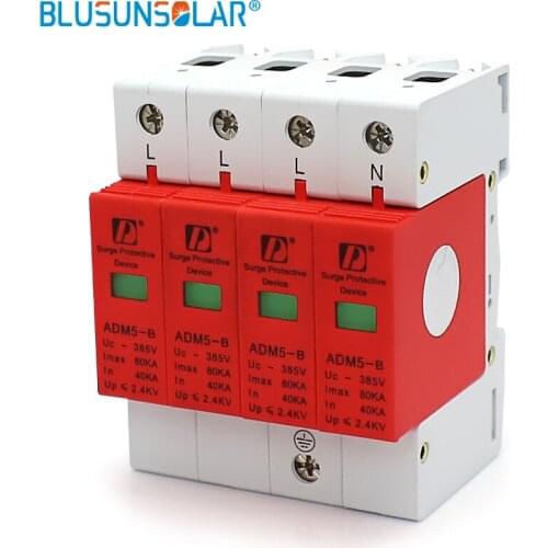 High quality 10 pieces/lot Din Rail 35mm Lightning Surge 80KA 4P (3P+N) 385V Power Surge Protective Device for Home Power System