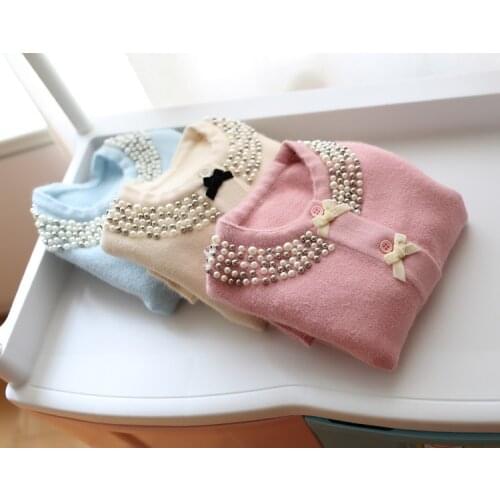 Children Clothing Kids Sweater Knitted Sweater Girls Sweater Beading Neck Girls Autumn Winter Cardigan