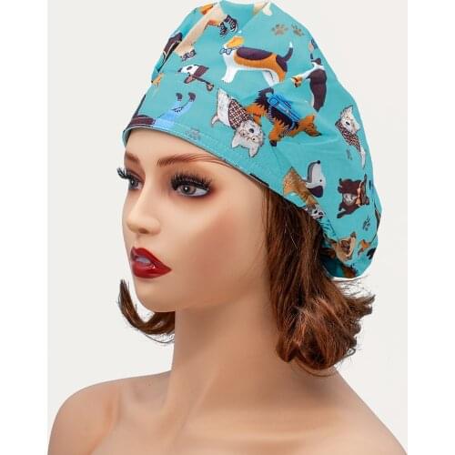 High Quality scrubs caps Adjustable cotton printing hats adjustable sweat-absorbent Elastic scrubs hats nurse accessories