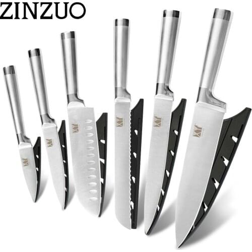 Xyj 6pcs Non stick Stainless Steel Kitchen Knife Set Chopping Chef Utility Bread Fruit Straight Handle Slicing Tools Fast Ship