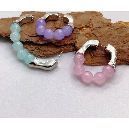 Japanese and Korean new fashion earrings womens copper-plated platinum beaded fashion earrings