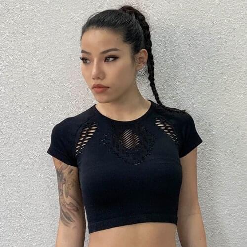 Women Hollow Mesh Yoga Half T-Shirt Nylon O-neck Comfortable Gym Fitness Shirts Quick-Dry Workout Slimming Femme Sport Tops
