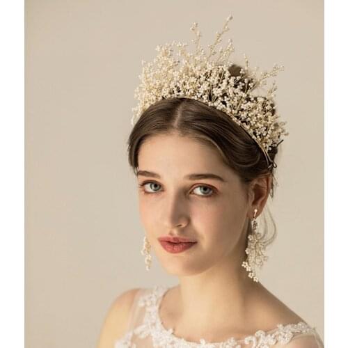 SLBRIDAL Luxury Handmade Flexible Rhinestones Crystals Pearls Wedding Tiara Headband Bridal Crown Women Hair Accessories Jewelry