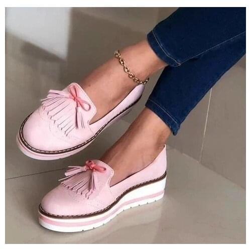 Women Tassel Bowtie Loafers Woman Slip On Sneakers Ladies Soft PU Leather Sewing Flat Platform Female Shoes All Seasons 2021 New