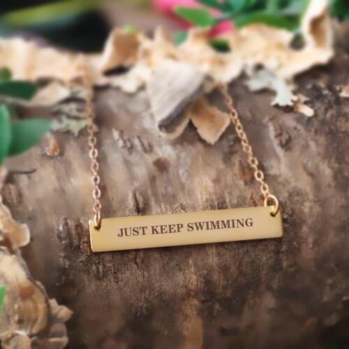 JUST KEEP SWIMMING Female Carved Letters Personality Horizontal Bar Clavicle Necklace Creative Jewelry Women Girl