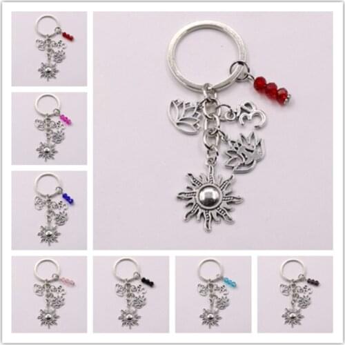 1pcs Rainbow Symbol Keyring Silver Keychain Yoga Chakra Key Chains Sun Charms Lotus Ohm Jewelry