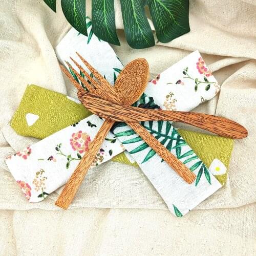 3pcs Wooden retro portable tableware bamboo tableware set travel tableware set friendly travel wooden tableware easy to carry