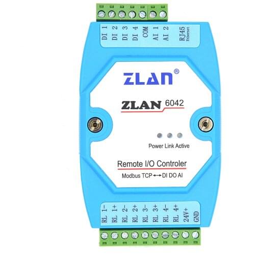 Ethernet RS485 IO Modbus TCP /RTU 4 channels A/D Acquisition i/o module Analog Digital input output relay ZLAN6042
