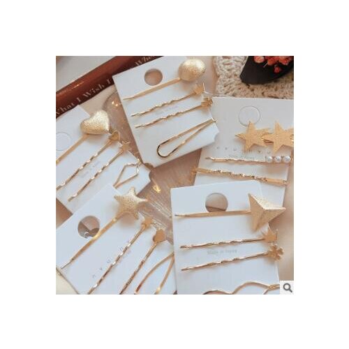 60set/lot 3pcs/set DIY Simple Metal Stars Loving Heart Hairpins Suit Geometry Hair Side Clips Styling Tools Accessories HA695