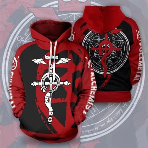 Anime Fullmetal Alchemist Pullover Hoodie Polyester Hip Hop Coat Cosplay Costumes Sportswear