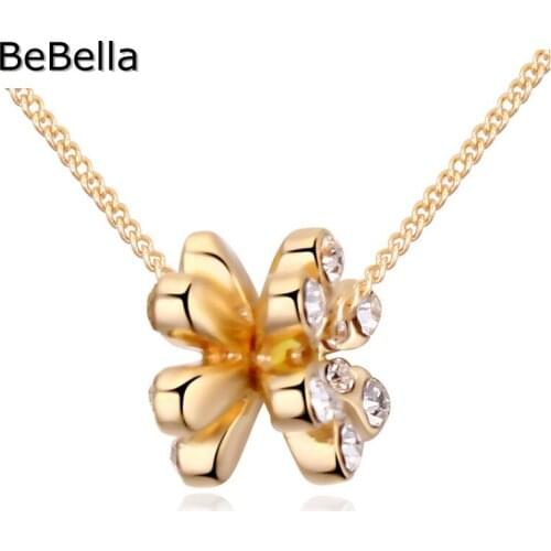 BeBella Champagne Gold double flower shape pendant necklace made with Czech crystals for women gift