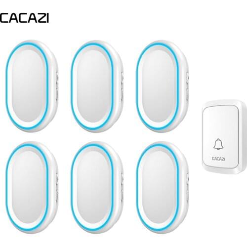 CACAZI Home Wireless Intelligent Doorbell LED night light Waterproof 1 Button 6 Receiver 300M Remote cordless bell US EU UK Plug