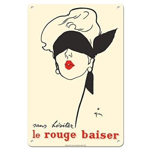 Without Hesitation (Sans Hésiter) Kiss-Proof Lipstick (Le Rouge Baiser) Metal Tin Sign