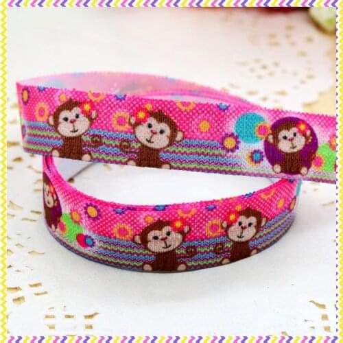 DHK 5/8'' 5yards Fold Over Elastic FOE monkey printed headband headwear hair band diy decoration OEM Wholesale C441