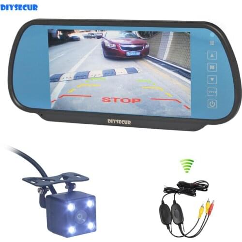DIYSECUR 7" TFT LCD Display Car Mirror Monitor + LED Night Vision Rear View CCD Camera Wireless Transmission Parking System