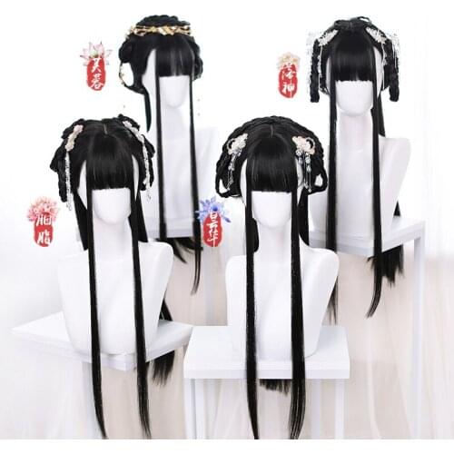 Daily Multi-Style Ancient Style Wig Black Long Straight Ancient Style Hanfu Wig