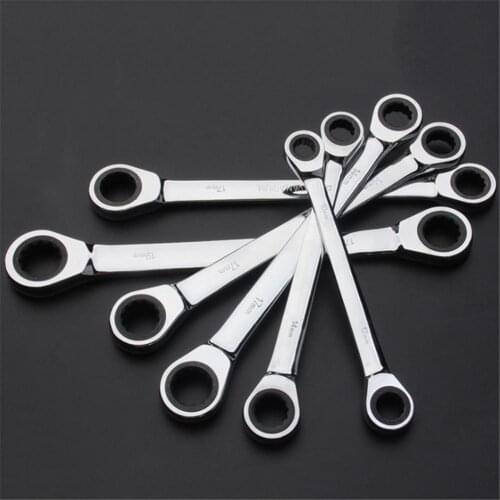 Chrome Vanadium Ring Double Head Ratchet Wrench Reversible 8-10-12-14-17-19mm Ratchet Combination Spanner Set Auto Repair Tools