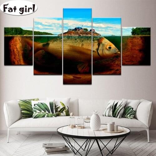 Artistic wind fish and mountain scenery pictures 5D Diamond Painting Embroidery Cross Stitch mosaic Square round wall art paint