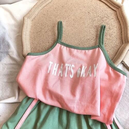 Jizha 2021 Summer Kids Clothes Letter Vest&Shorts Little Girls Tracksuits Cute Children Clothing Set Fashion Girls Outfits