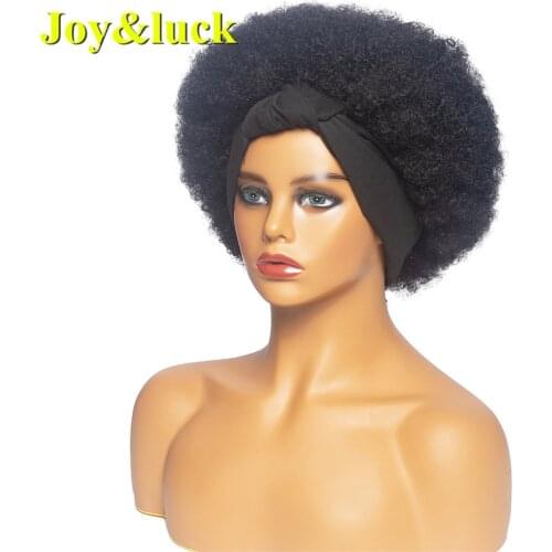 Joy&luck Headband Wig African Women Turban Wig Synthetic Afro Kinky Culry Head Wig Black Wrap and Wig Linked Together Headband