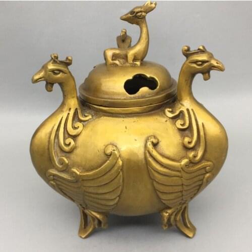 China brass peacock Incense burner crafts statue
