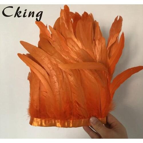 Orange Colour Dyed chicken feather trim 15-20cm 6-8 inch width 100pcs/meters rooster tail feather trimming fringes strips boas