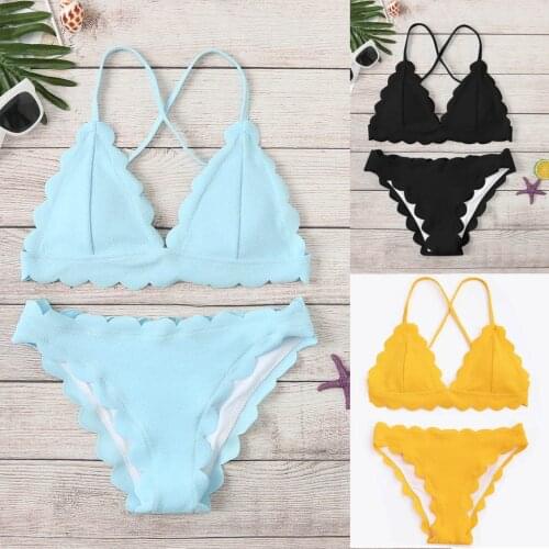 #Z45 Fashion Swimwear Women Solid Bikini Set Seaside Beach Split Swimsuit Beachwear Brazilian Bikinis 2020 Mujer Swiming Suit