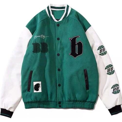 Winter thicker loose patchwork embroidery oversized baseball uniform jacket female street Harajuku trend pilot jacket women ins