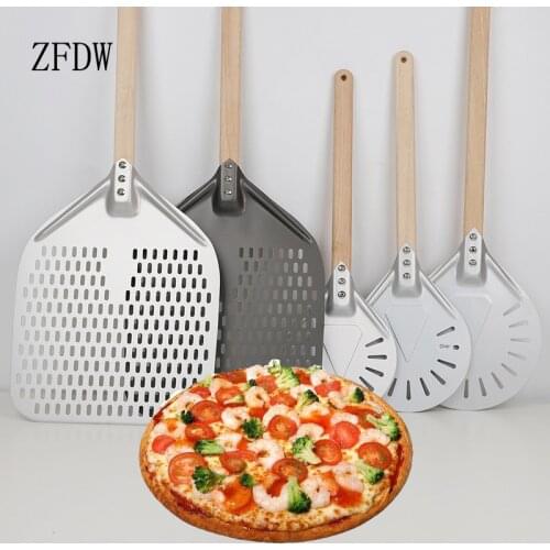 Pizza Shovel Kitchen Tools 7/8/9 Inch Portable Aluminum Peel Wooden Handle Punch Oven Transfer Epidural Anode Nonstick Round Pan