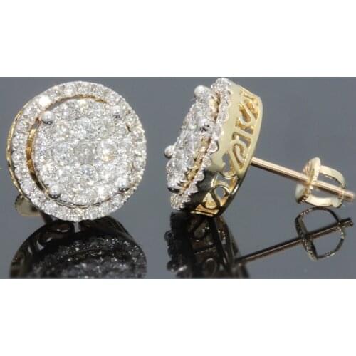 Hip Hop Mens Cool Bling Bling Geometry Round Stud Earring Luxury Micro Pave CZ Shiny Bling Earring pendientes hombre