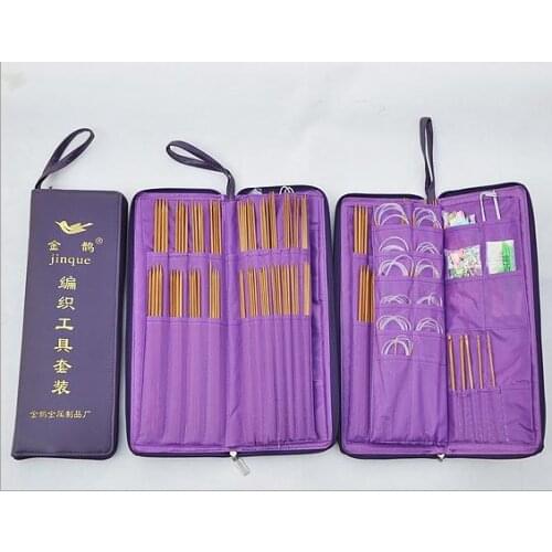 Ring Needle Crochet Hooks Bamboo Straight Needles Set Weave Stitches Knitting Craft Case Ring Needle Needlework PU Bag