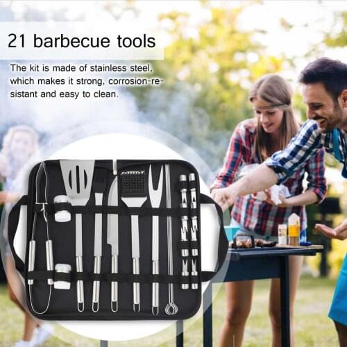 21-Piece BBQ Tools Set Metal Toasting Fork Barbecue Brush BBQ Knife Skewers Tong Spatula Grilling Utensil For Outdoor BBQ Tools
