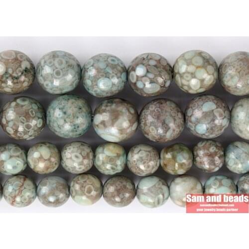 Natural Stone Blue Chrysanthemum Coral Fossils Round Loose Beads For Jewelry Making DIY Bracelets Necklace 15'' 4/6/8/10/12mm