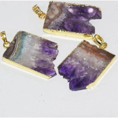 Natural Slice Geode Druzy Amethysts stone point pendant women 2019 raw slab purple crystal quartz rectangle pendant for necklace