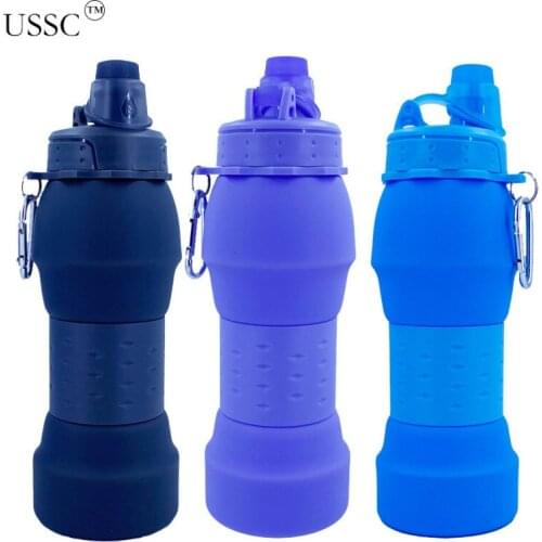 USSC 2021 New Food Grade Silicone Folding Bottle Outdoor Travel Sports Portable Silicone Water Cup Business Gift Cup Camp HZ055