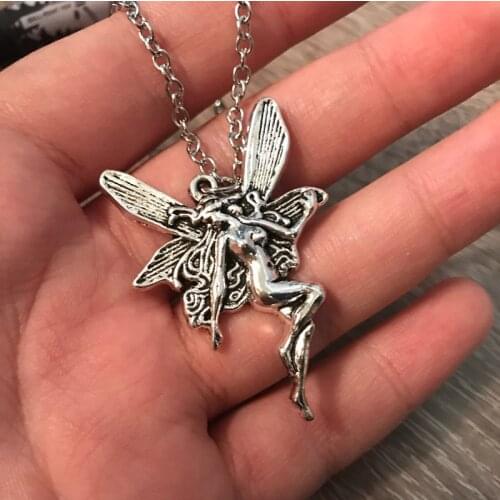 Ancient Punk Statement Angel Fairy Wings Pendant Necklace for Women Chains Choker Jewelry Goth Gothic Vintage Necklace Gift 2021