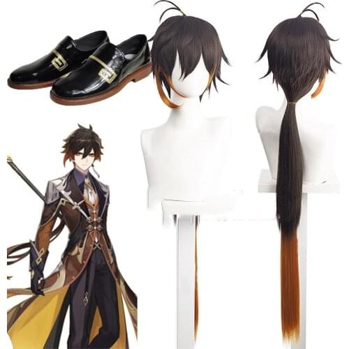 Game Genshin Impact Cosplay Halloween Zhongli Cosplay Wigs Shoes Genshin Impact Zhong Li Cosplay Hair Shoes Suitable for men NEW
