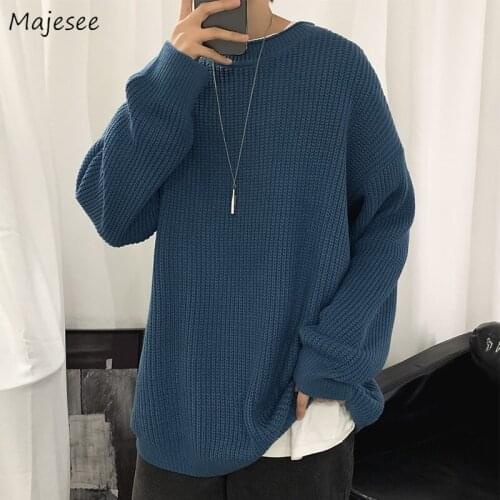 Men Solid Pullovers Autumn Winter Warm Thickening Knitted O-neck Sweaters Loose All-match Korean Style Teens Leisure Classic New