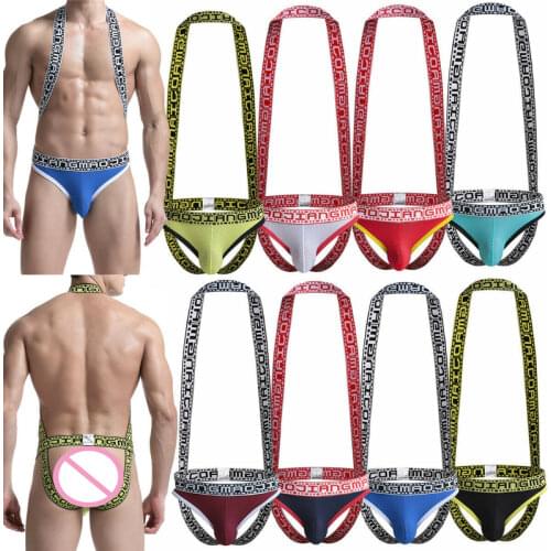 Mens Sexy Gay Jockstrap Undershirts Wrestling Singlet Jumpsuits Backless Bodysuits One-piece Leotard Briefs Male Homme Underwear