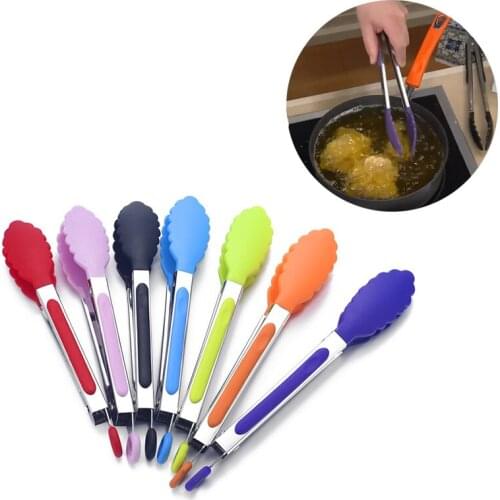 Silicone Food Tong Stainless Steel Kitchen Tongs Silicone Non-Slip Cooking Clip Clamp BBQ Salad Tools Grill Kitchen Accessories