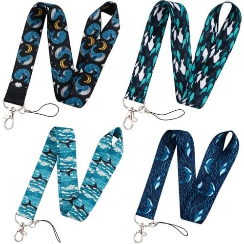 Cartoon Ocean Shark Whale Print Pattern Neck Strap Lanyard For Key Chains USB ID Card Badge Holder Mobile Accessories Kid Gifts