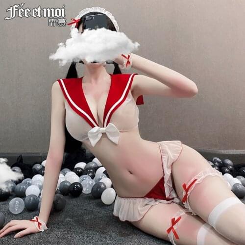 FM Sexy Lingerie sexy pure perspective three-point student uniform playing temptation passion suit