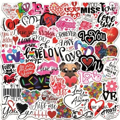 50PCS I Love You Heart Design Stickers Laptop Guitar Luggage Skateboard Waterproof Cool Graffiti Sticker Decal Kid Classic Toys