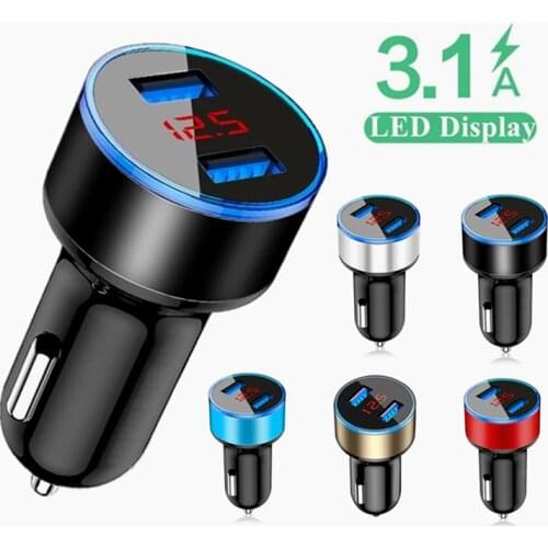 Universal DC12V-24V Aluminum Charger USB Vehicle 5V 3.1A Dual USB Charger 2 Port Power Adapter With Voltage Display High Quality