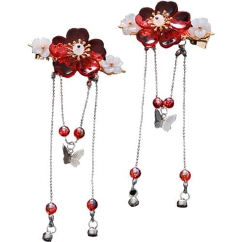 Hairpins 1Pair Hair Clips Flower Design Headwear Chinese Style Girls Vintage Tassel Hairpin for Festival Baby Accessories 2021